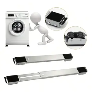 Adjustable Washing Machine Base with Wheels - Heavy Duty Mobile Roller with Brake & Shock Absorption, Universal Moving Dolly Stand for Refrigerator, Dryer, Dishwasher