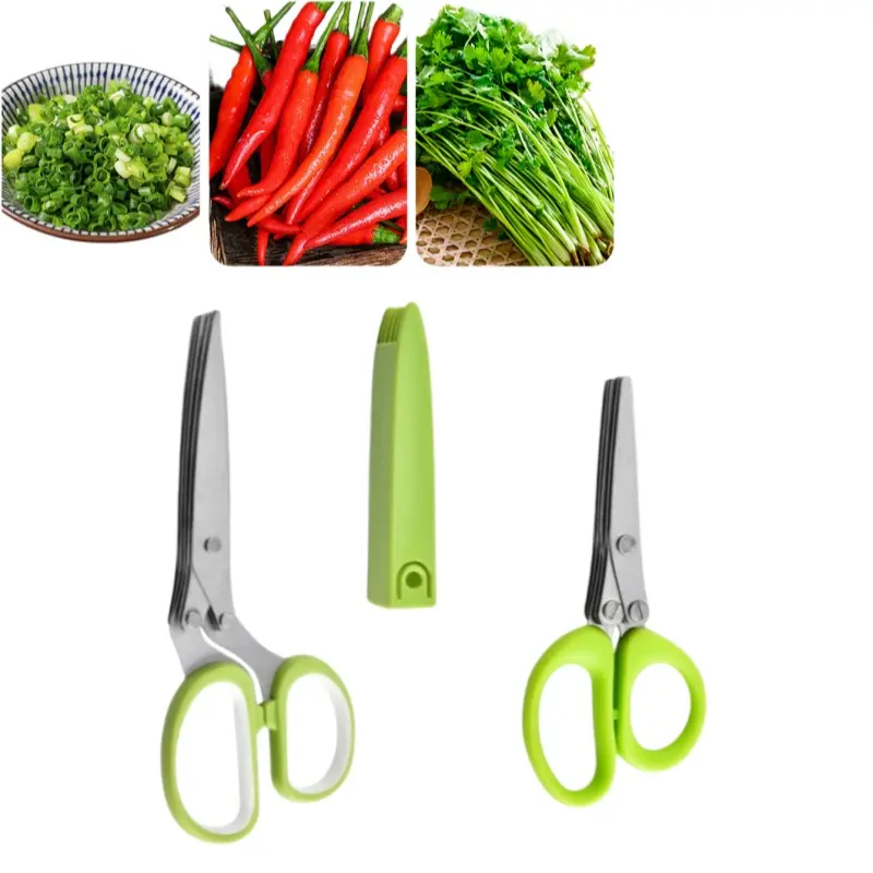 [Back to School]Stainless Steel 5-Blade Scallion Cutting Scissors, Multi-Layer Sharp Kitchen Herb Shears, Ideal for Chives, Cilantro, Seaweed & Chili Cutting, Safe PP Grip, Easy to Clean, Multipurpose Food Cutting Scissors for Household Cooking-MM1