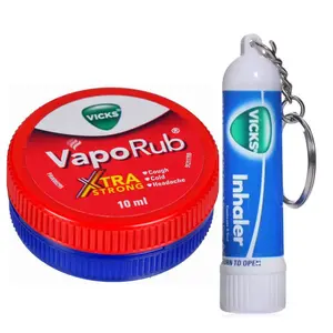 Vicks VapoRub Xtra Strong 0.34oz/10ml Balm & Vicks 0.02oz/0.5ml Inhaler Cold Headache & Nasal Relief Travel Size Essential for Quick Relief