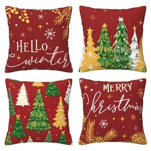 Christmas Decorations Christmas Pillow Set Christmas Tree Pattern Pillow Set, Winter Holiday Decoration, Suitable for Sofa and Living Room, 4-piece Set with Double sided Printing