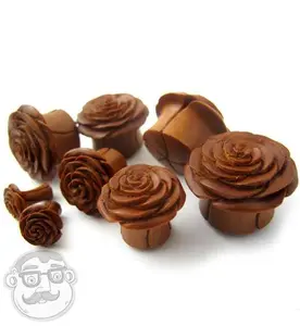 Carved Rosebud Saba Wood Plugs