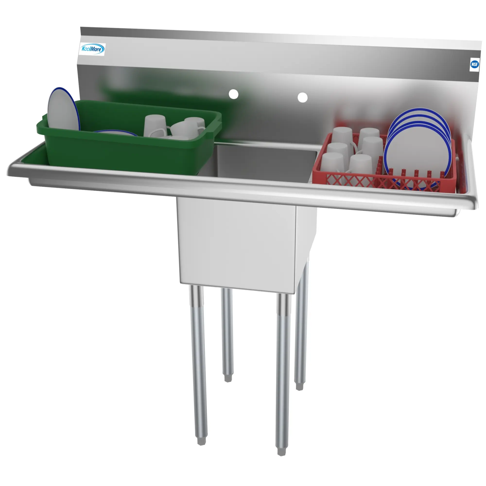 44 in. One Compartment Stainless Steel Commercial Sink with 2 Drainboards, Bowl Size 12"x 16"x 10" SA121610-16B3.