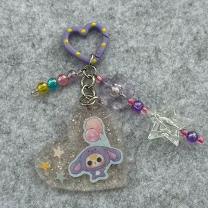 Bunny Keychain with Heart-Shaped Charm and Beaded Chain for Keychains and Accessories