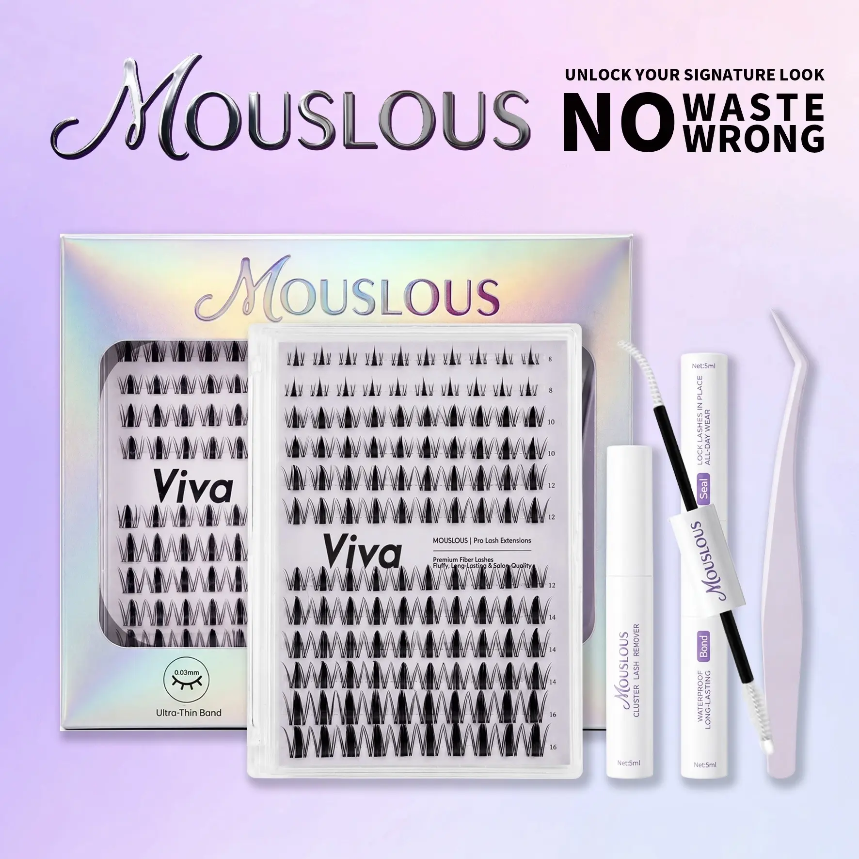 Viva | MOUSLOUS MangaMagic Collection Upgrade U Lashes with Ultra-Dense, Waterproof, Long-Lasting Lashes with Glue Remover & Tweezer for Beginners | Fashion Wet Look |  Fairy | DIY Lashes for a Flawless, Voluminous Look | Natural & Must-Have Clusters