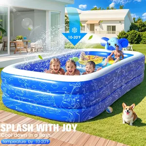 Upgraded Elephant Family Inflatable Swimming Pool with Sprinkler