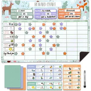 Reward Chart for Multiple  17 x 12 Inch Dry Erasable Chore Chart |  Responsibility Chart, Chore Chart, Behavior Chart, Chart for  | Large Size with White Board Marker