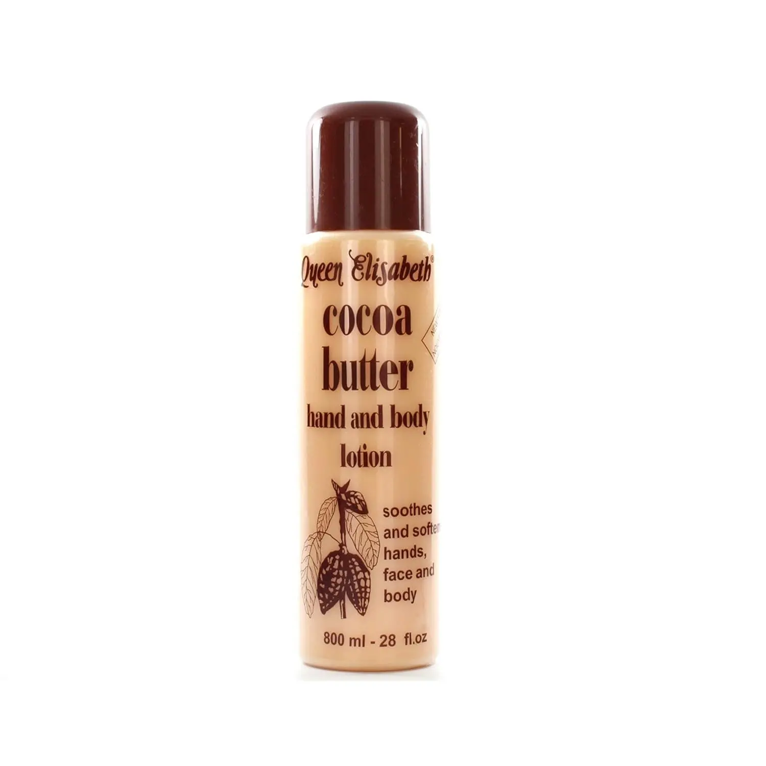 Queen Elisabeth Cocoa Butter Hand & Body Cream, Soothing Moisturizer with Sun Protection for Dry, Irritated Skin, 800ml, Moisturizing, Dryness, Unisex, Adults, Whole Body, Natural, Cosmetic, Single Item, Hydrating, Body Care, Restore
