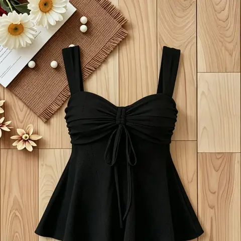 Summer Chic Casual Adjustable Drawstring Ruched Backless Top, Elegant Feminine Style, Trendy Design, Fashionable Women's Wear for Warm Weather, Backless Camisole