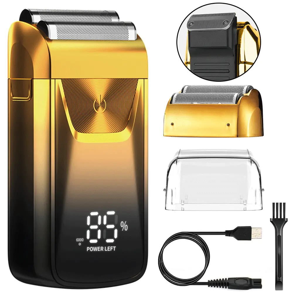 Double Foil Electric Shaver for Men, Cordless Face & Beard Trimmer with Stainless Steel Head, 3-Speed, LED Display & 120-Min Rechargeable Battery, Foil Shavers