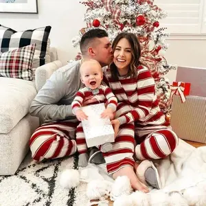 Merry Christmas 2025 matching striped pajamas for mom, dad, and kids — casual loose fit, family look, holiday wear, pajama gift