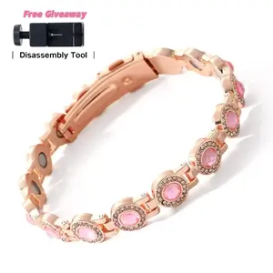 Flash Rose Gold Magnetic Therapy Bracelet for Women – Pink Crystal Inlay, Health Energy Bracelet with Strong Magnets, Fashionable Jewelry Gift  anti-static Valentine’s Day gift