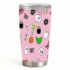 20oz Spooky Halloween Cute Ghosts Spiders Bats Pumpkins Witch Hats Skulls Boo Pattern Stainless Steel Tumbler