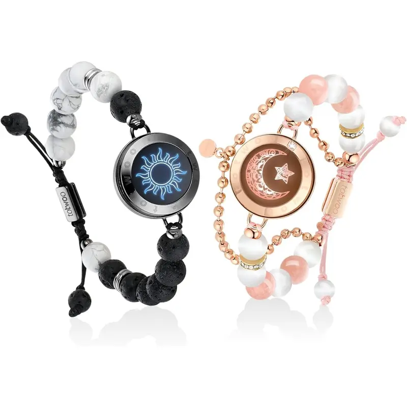 TOTWOO Long Distance Touch Bracelets for Couples, Vibration and Light for Love Couples, Gifts for Girlfriend, Bluetooth Pairing, Jewelry
