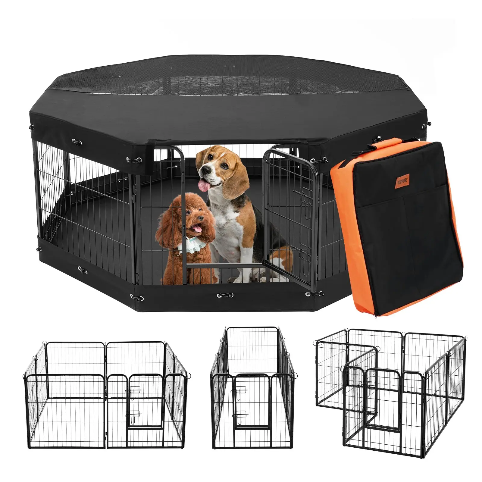 【Summerfinds】 VEVOR Dog Playpen, 8 Pcs 24x 24 in Panels Foldable Metal Pet Exercise Pen, Dog Fence Indoor and Outdoor Pen with Door, Storage Bag, Top Cover and Bottom Pad, for Dogs, Cats and Other Small Animalsdealsforyoudays