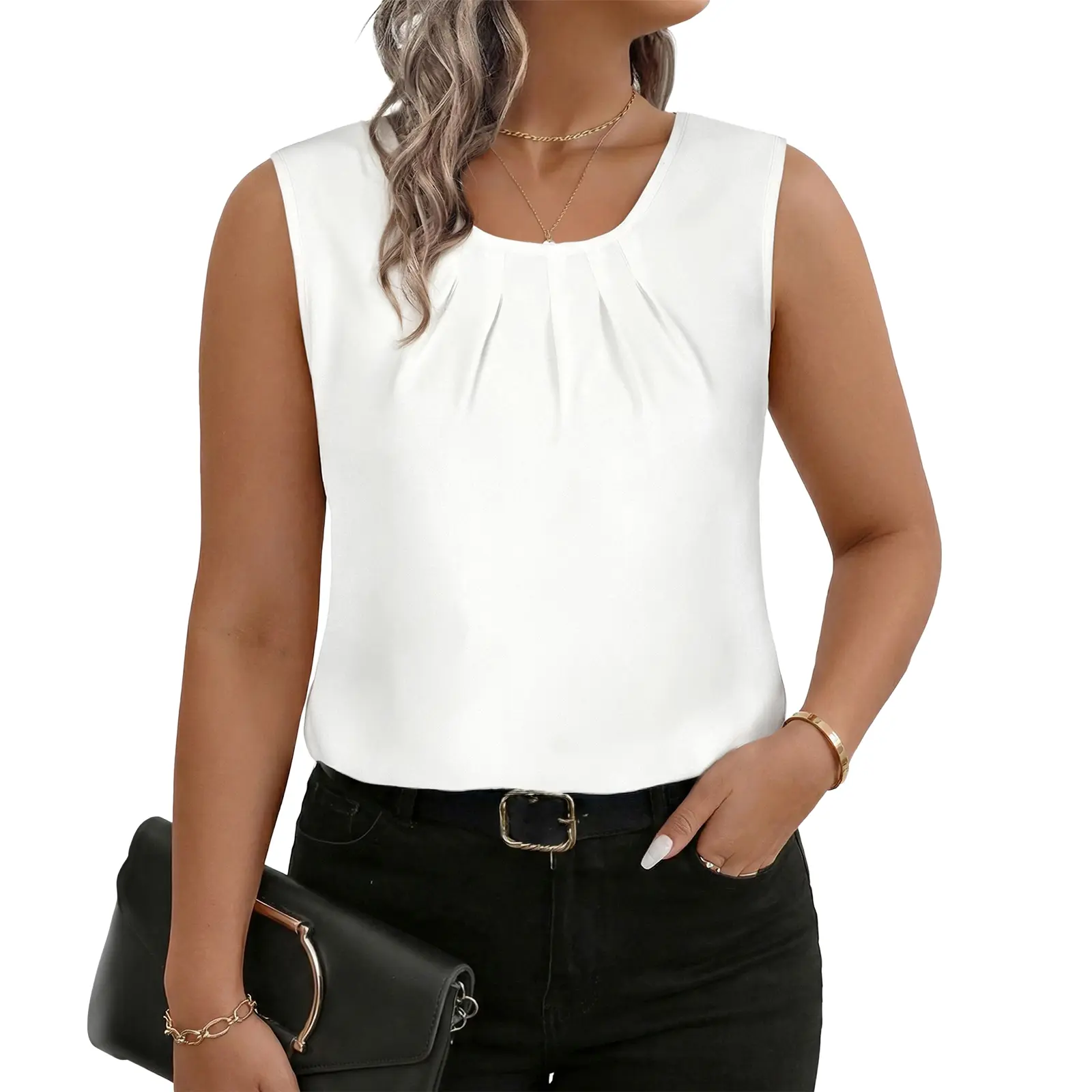 Eytino Women Plus Size Tops Crewneck Sleeveless Dressy Casual Business Office Camisole Blouses 2026 Summer Tank Shirt(1X-5X)