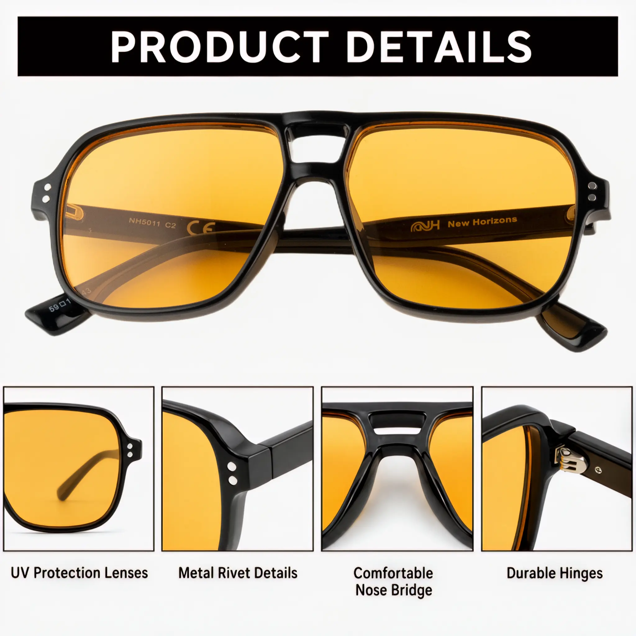 New Horizons 5-Pack Retro Aviator Sunglasses,Driving shades  display picture 1
