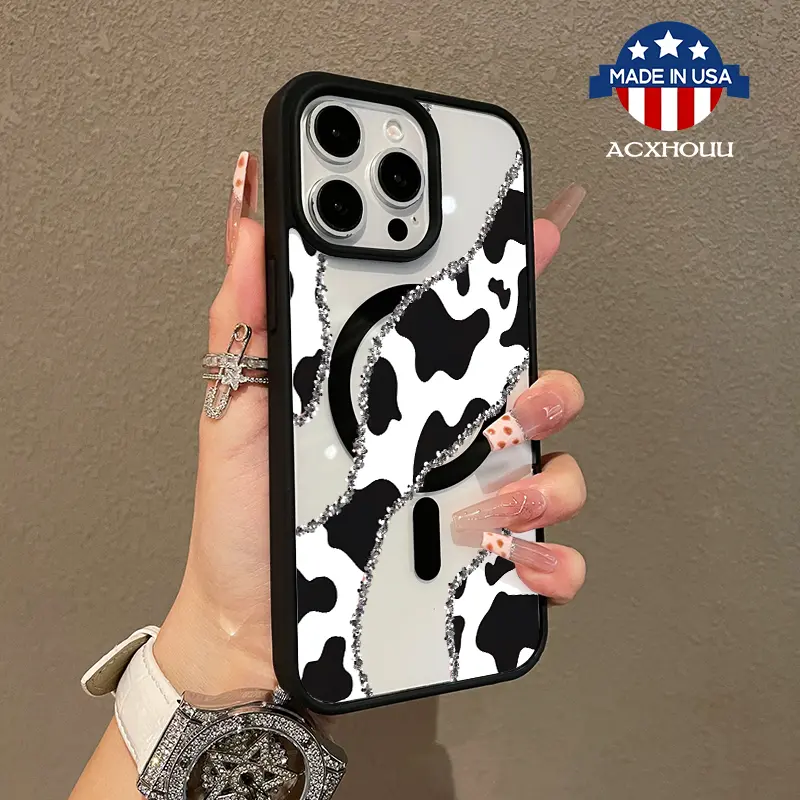 Trendy Magnetic Case for iPhone11/12/13/14/15/16/promax Creative Cow Pattern MagSafe Ready, Ultra Thin & Shockproof |   Cute Pick for Girls