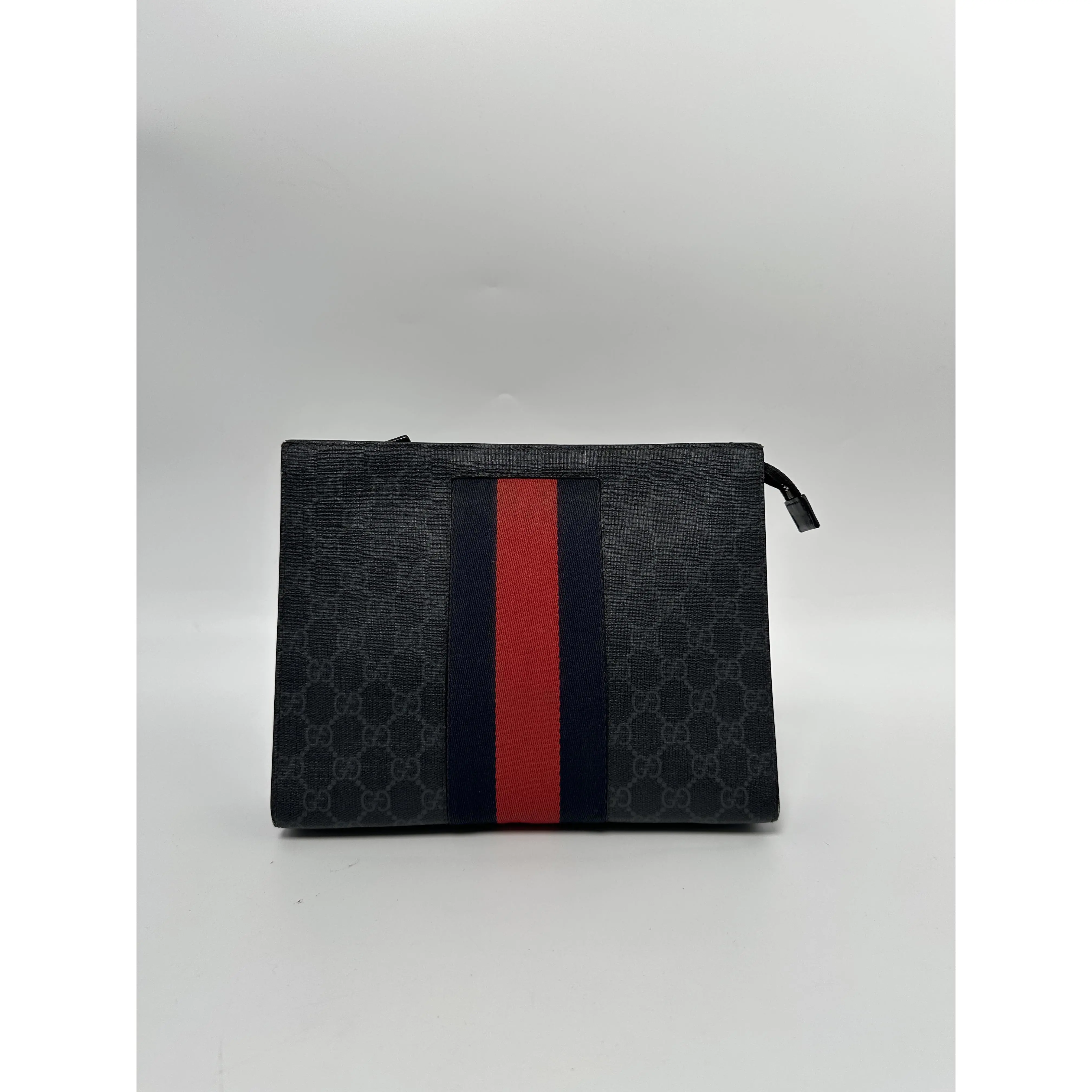 Pre-owned GUCCI Leather Toiletry Pouch Supreme Sherry Line Web Clutch Bag Toiletry Case Pouch ZS021GG