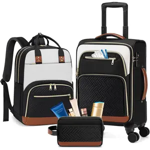 Carry On Luggage 22x14x9 Airline Approved, 20 Inch Softside Suitcases with Wheels, 3 count Luggage Sets, Rolling Carry On Suitcase with TSA Lock for Travel Weekender