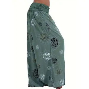 Boho Floral Print Harem Pants, Vacation Elastic Waist Beach Pants For Spring & Summer, Women's Clothing