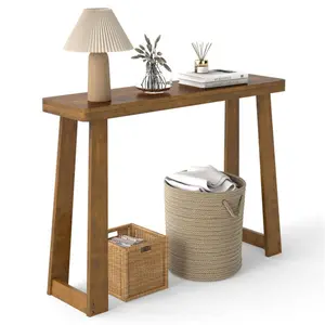 [Fahuac] 43" Narrow Console Table for Small Hallways – Walnut Solid Rubber Wood Entryway Table, Space-Saving, 165 lbs Capacity, Farmhouse Style
