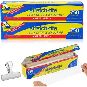 Stretch Tite Plastic Wrap For Food With Slide Cutter 750 Sq. Ft 11 7/8 Inch Pack Of 2 With Bag Clip