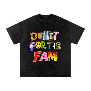 Do it for the Fam Snow Washed Graphic Designed Oversized Cotton T-Shirt