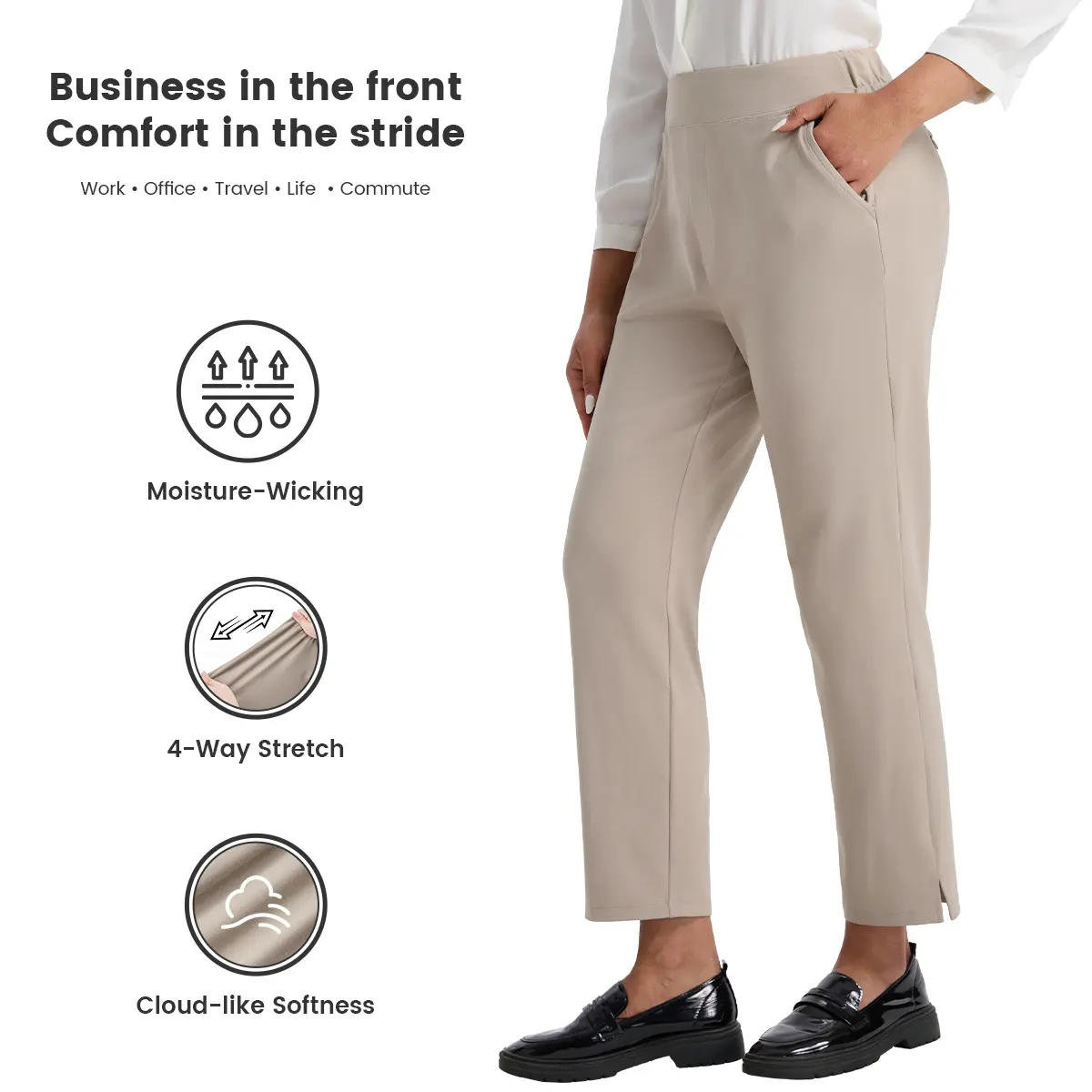 baleaf Women's Business Casual Work Pants Soft Moisture-Wicking Stretchy Bottom Commute Zipper Pockets Office Meeting School