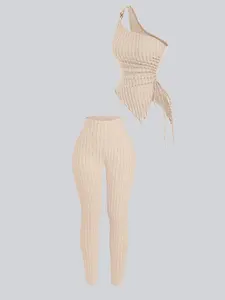 Two-Piece Set Women's Solid Ribbed Crop Tank Top & Skinny Pants, Casual Fashion Cozy Top & Trousers for Daily Outdoor Wear, Ladies Summer Clothes, Pajama, Loungewear