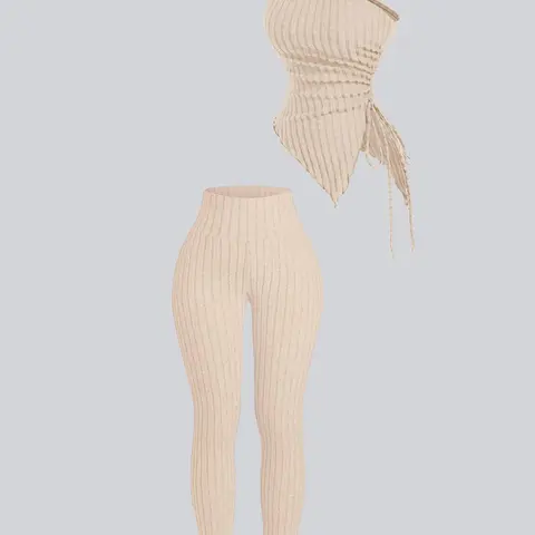 Two-Piece Set Women's Solid Ribbed Crop Tank Top & Skinny Pants, Casual Fashion Cozy Top & Trousers for Daily Outdoor Wear, Ladies Summer Clothes, Pajama, Loungewear, Matching Lounge Sets