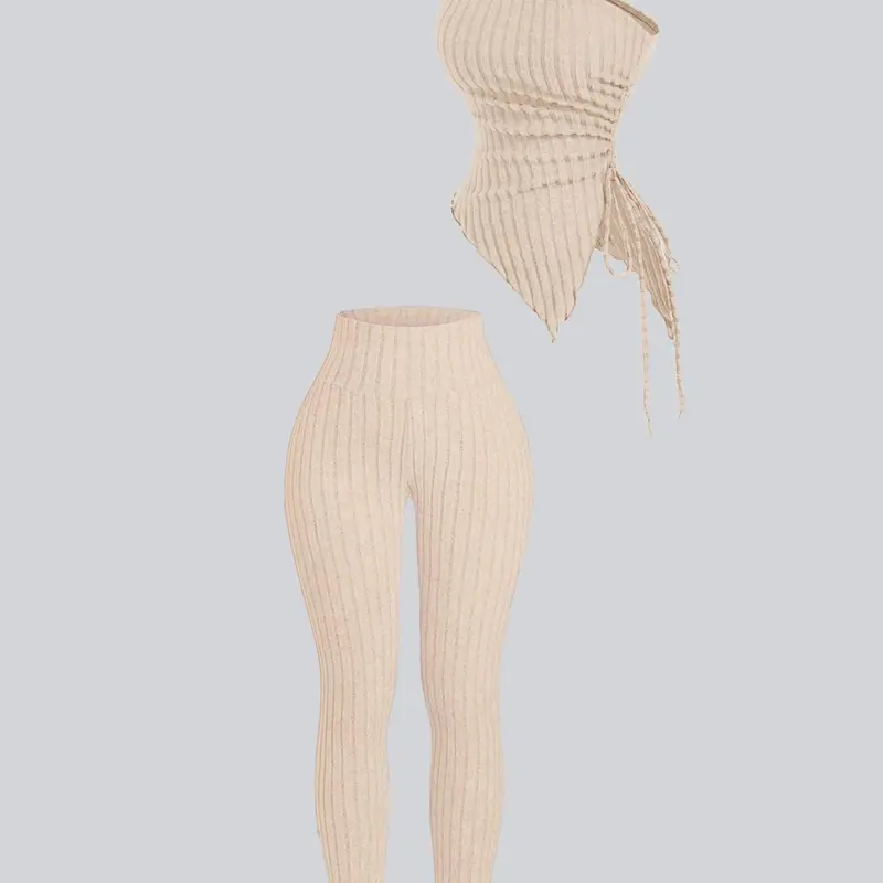 Two-Piece Set Women's Solid Ribbed Crop Tank Top & Skinny Pants, Casual Fashion Cozy Top & Trousers for Daily Outdoor Wear, Ladies Summer Clothes, Pajama, Loungewear, Matching Lounge Sets