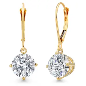 4.00 Cttw IGI Certified Lab Grown Diamond Dangle Drop Earrings For Women in 14K Yellow Gold | Round Cut 2 Ct Each | VS1 Clarity | E-F Color