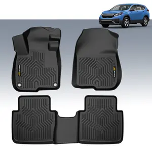 CROSSDESIGN All Weather TPE Floor Mats Waterproof Liners Fit For 2017 - 2022 Honda CR-V&CR-V Hybrid Front&2nd Row Liner Black, 3 Pc