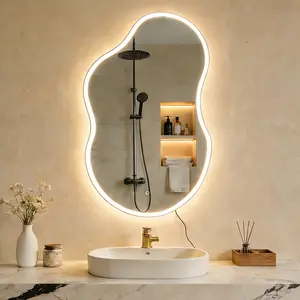 LED-Accented Asymmetrical Metal Wall Mirror
