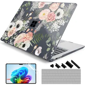 Case for  Laptop 2024, Windows 11 Copilot+ PC, 13.8 Inch Touchscreen Display, Protective Plastic Hard Shell Case with Keyboard Cover  Screen Protector  Dried Flowers