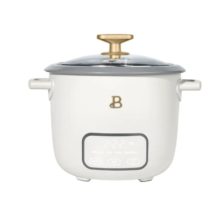 Beautiful 6-Cup Cooked, 3-Cup Uncooked Digital Electric Rice and Grain Cooker with Glass Lid and EverGood Ceramic Nonstick Coating, White Icing by Drew Barrymore