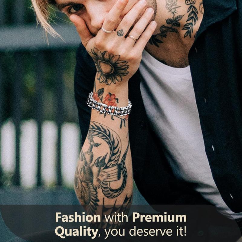 Mens Bikers Bracelet Stainless Steel Motorcycle Bike Chain Bracelets 8.4 Inch