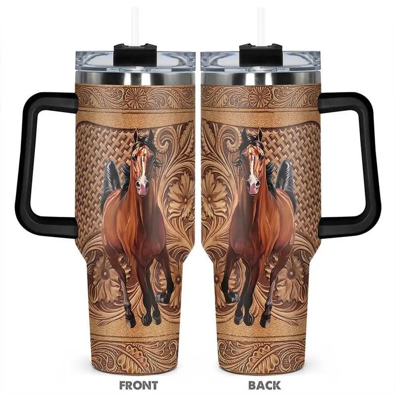 40oz Tumbler, 1pc Gift, Stainless Steel Cup, Insulated and Durable, Featuring a beautiful horse design, Perfect Gift for Horse Lovers and Equestrians, Great for Hot or Cold Beverages