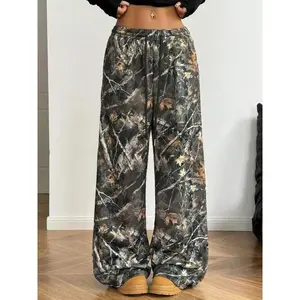 Women's Tree Camo Print Sweatpants, Casual Comfy Trousers for Daily Wear, Ladies Bottoms for Winter Can be used with raincoat