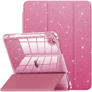 Case for Ipad 10th, 11th  Generation, Ipad Case 10.9 Inch for Kids, Girls, Cute Glitter Cover with Sparkly Crystal Clear Back, Pencil Holder, Rose Pink allthingsAura allthingsAura