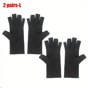 2024RooRuns 2 Pair Half Finger Compression Gloves with Anti-Slip Dots, Black, Comfort Fit, Fabric is Breathable and Moisture-Wicking, Ideal for Gift Giving.2025