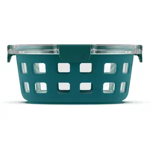 Duraglass Meal Prep Container, 7 cup- Glass Food Storage Container with Silicone Sleeve and Airtight BPA-Free Plastic Lid, Dishwasher, Microwave, and Freezer Safe, Watercress