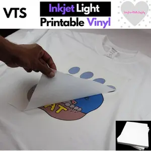 VTS Light Printable Inkjet Vinyl, Inkjet Iron-On Printable Vinyl, Light fabric, 8.5" x 11", 50 pack, light garment transfer paper