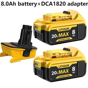 20V 8.0Ah Battery Replacement for Dewalt 20V Max Battery DCB206  DCB204 DCB200 and DCA1820 Battery Adapter 18V to 20V for Dewalt 18V XRP Tools