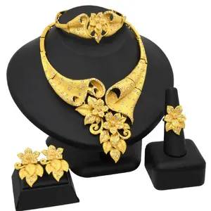 Gold-plated Jewelry Set Women Luxury Necklace Bracelet Ring Earrings