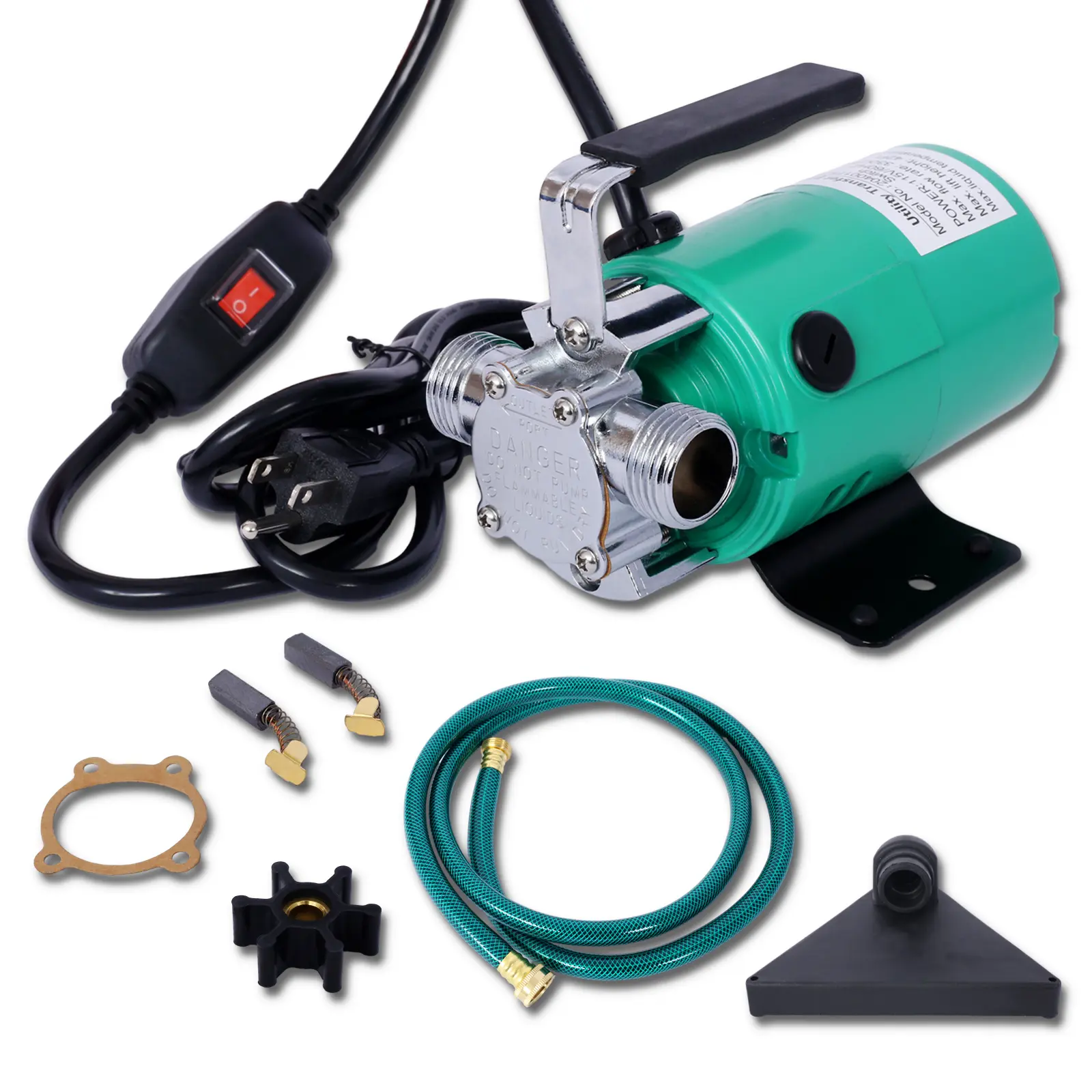 Donext 115V 330 GPH Portable Electric Water Pump, Convenient Tool with ON/OFF Switch, 6' Water Hose Kit, Impeller Replacement Kit, Food-Safe Oil for Car Washing, Car Maintenance
