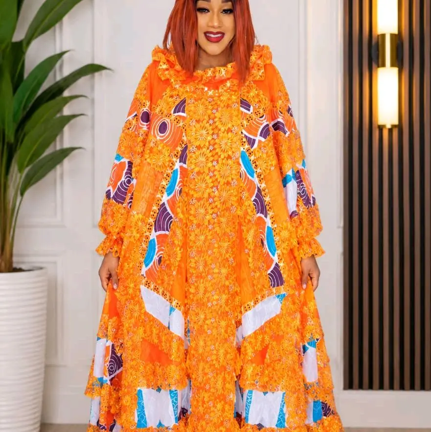 Beautiful Elegant grand bubu dress Bazin mix with Ankara 3pcs sets comes with wrap and head wrap one size fit all