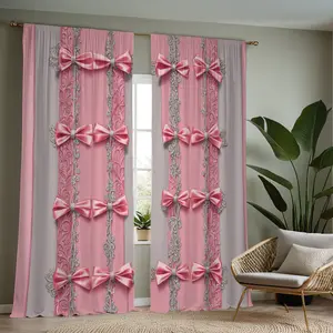 2 Pieces Pink Bow and Floral Pattern Transparent Curtains, Window curtain - high definition digital print, rod bag design, easy to hang, soft polyester microfiber, translucent, with lower leg privacy, machine washable, perfect for home decor