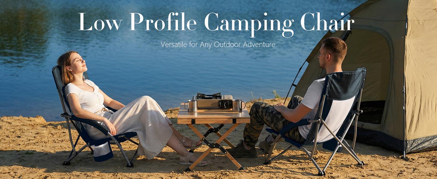 Portable Folding Camping Chair with Storage Pocket & Carrying Bag, 250 LBS Support, Mesh Breathable Back, Backpacking Chair for Hiking Fishing Picnics Beach