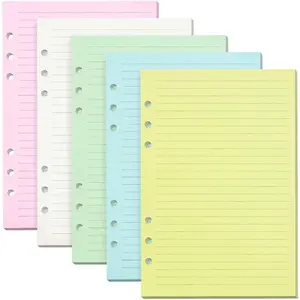 Lined Refill Paper, 200 Colored Ruled Pages for A6 Refillable 6-Ring Binder Notebook Journal Planner Organizer Insert, 120 GSM Thick Loose Leaf Paper